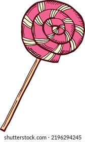 Palo de caramelo duro espiral. Doodle de lollipop a rayas