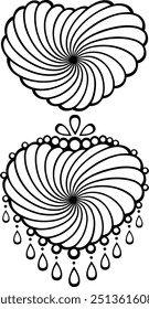 Spiral heart simple and stylized with beads. Tattoo, intricate design and decor element, for coloring book pages. Highly detailed and accurate lines for print or engraving