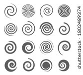 Spiral, helix line and bold black silhouette icons set isolated on white. Curl, curve stripe, twirl pictograms collection. Vortex, whirlpool, volute, swirl vector elements for infographic, web.