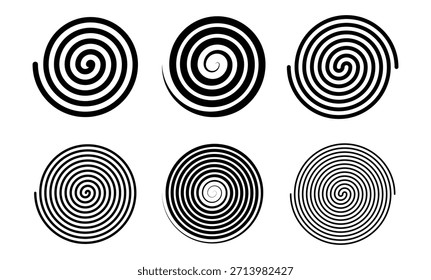 Círculo hipnótico espiral. Redemoinho padrão psicodélico de linhas pretas em um fundo branco. Ilusão óptica com rotação.