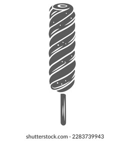 Spiral ice cream on stick glyph icon vector illustration. Stamp of popsicle lollipop, ice lolly with twist of tasty frozen sweet juice, fruit and berry sorbet, summer dessert and treat for kids