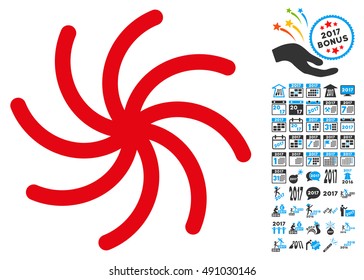 Spiral icon with 2017 year bonus vector pictographs. Set style is flat symbols, white background.
