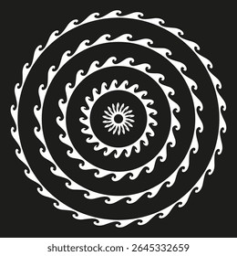 Design de ícone espiral. Símbolo de bobina de torção. Vetor preto negrito. Ilustração em espiral geométrica.