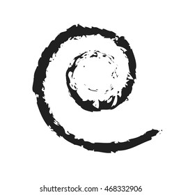 Spiral icon grunge texture. Vintage retro style. Design element. Black-dirty silhouette, isolated on white background. Grungy artistic template. Distressed symbol Paint brush image Vector illustration