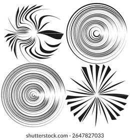 Spiral icon pattern. Black swirl design. Dynamic curve illustration. Vector rotation symbol.