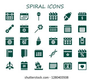  spiral icon set. 30 filled spiral icons. Simple modern icons about  - Calendar, Lollipop, Seashell, Suspension, Shell, Notepad, Notebook, Genetic, Wind