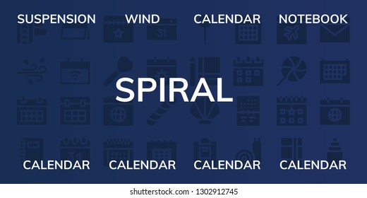  spiral icon set. 32 filled spiral icons. on blue background style Simple modern icons about  - Suspension, Wind, Calendar, Notebook, Lollipop, Stick candy, Seashell, Notepad