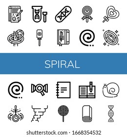 spiral icon set. Collection of Notepad, Black hole, Genetical, Lollipop, Genes, Notebook, Mosquito coil, Galaxy, Hypnosis, Dna, Hurricane, Roll, Snail icons