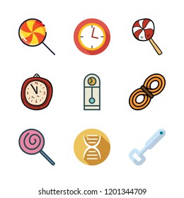 spiral icon set. vector set about clock, dna, bottle opener and lollipop icons set.