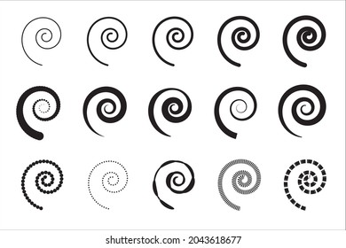 Spiral icon. Swirl wave symbol, whirl silhouette, vortex sign, whirlwind graphic element, spirals set, coil vector illustration