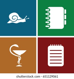 Spiral icons set. set of 4 spiral filled icons such as snail, notebook