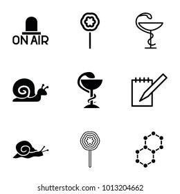 Spiral icons. set of 9 editable filled and outline spiral icons such as snail, notebook, medicine, spring rotate, lollipop