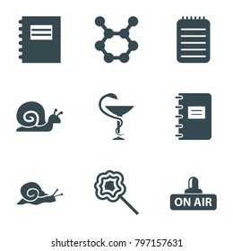 Spiral icons. set of 9 editable filled spiral icons such as snail, notepad, lollipop, spring rotate, open air, notebook