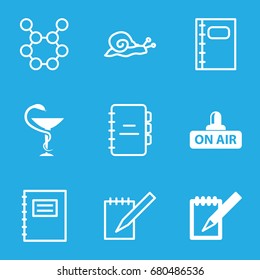 Spiral icons set. set of 9 spiral filled and outline icons such as open air, notebook, medicine, snail, notepad