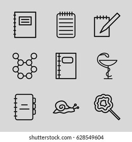 Spiral icons set. set of 9 spiral outline icons such as snail, lollipop, notebook, medicine, notepad