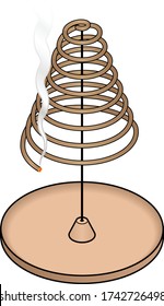 Un incienso de espiral en un soporte/bandeja circular.