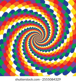 Spiral joyful hypnotic swirl background, optical illusion of movement, vector illustration opt art style, colorful abstract geometric, multicolored psychedelic vortex background