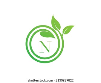 Spiral Leaf Logo icon symbol Design with Letter N. Vector logo template