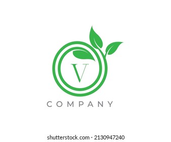 Spiral Leaf Logo icon symbol Design with Letter V. Vector logo template