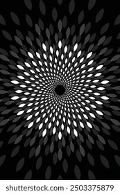 Fondo de hojas espirales. Vector de fondo monocromo Abstractas, hermoso diseño de mandala para arte de pared, papelería, fondos de Sitio web, tarjetas de felicitación, materiales de marketing, textiles.