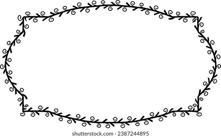 Spiral leaves Branch Rectangle Frame laurel wreath silhouette black horizontal vintage frames flower floral leaf border Botanical Branches ornate leaf Elements design border retro badge decoration 