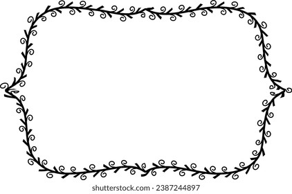 Spiral leaves Branch Rectangle Frame laurel wreath silhouette black horizontal vintage frames flower floral leaf border Botanical Branches ornate leaf Elements design border retro badge decoration 