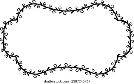 Spiral leaves Branch Rectangle Frame laurel wreath silhouette black horizontal vintage frames flower floral leaf border Botanical Branches ornate leaf Elements design border retro badge decoration iso