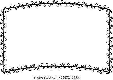 Spiral leaves Branch Rectangle Frame laurel wreath silhouette black horizontal vintage frames flower floral leaf border Botanical Branches ornate leaf Elements design border retro badge decoration 