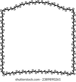 Hojas de espiral Rama Cuadrado Lápiz de plumas negro marco vintage flor de hoja de flores borde Botánico Ramas de hoja ornamental Elementos diseño borde insignia retro decoración
