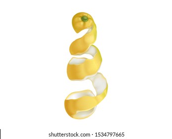 Spiral lemon peel with zest isolated on white background. Citrus fruit rind icon design element for juice drink or cosmetics packaging advertising organic food Realistic 3d vector illustration clipart