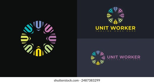 Spiral letter UW or WU logo in multiple colors isolated on multiple background colors. The logo is suitable for business and consulting company logo vector design illustration inspiration templates