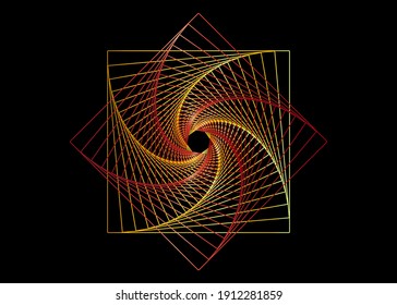 Spiral line drawing colorful mandala, sacred geometry, logo design element. Geometric mystic autumn colors. Flower of alchemy esoteric symbol, vector illustration isolated on black background 
