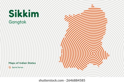 Mapa da linha espiral de Sikkim com a capital Gangtok - Estado do Himalaia, Índia