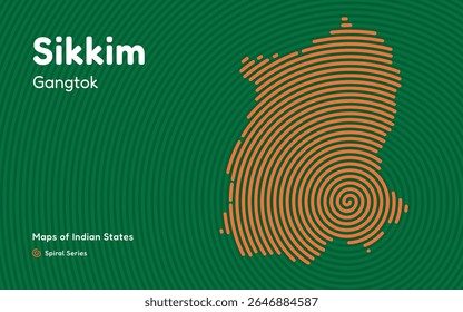 Mapa da linha espiral de Sikkim com a capital Gangtok - Estado do Himalaia, Índia