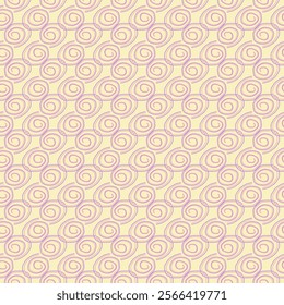 Spiral line of pastel color on yellow background. Seamless pattern. Vector.