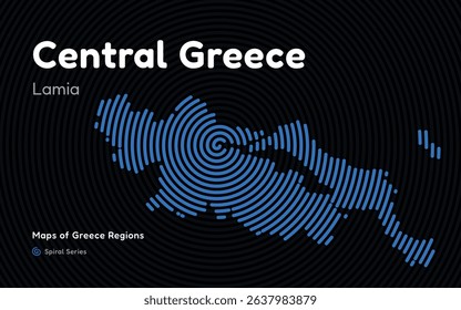 Spiral Line Pattern Map of Central Greece with Lamia as the Capital