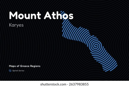 Spiral Line Pattern Map of Mount Athos – Autonomous Monastic Region of Greece