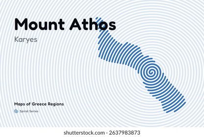 Spiral Line Pattern Map of Mount Athos – Autonomous Monastic Region of Greece
