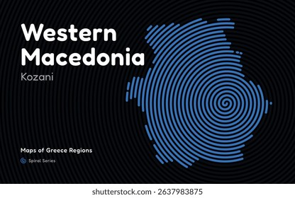 Spiral Line Pattern Map of Western Macedonia with Kozani as the Capital 