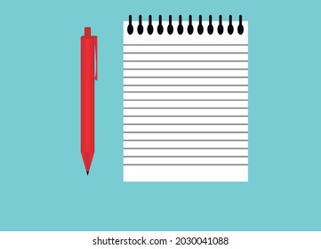 spiral lined notepad and ballpoint pen.
education concept. vector icon eps 10.