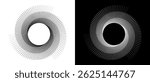 Spiral with lines in circle. 3 segments. Abstract geometric art line background, logo, icon, design element. A black figure on a white background and an equally white figure on the black side.