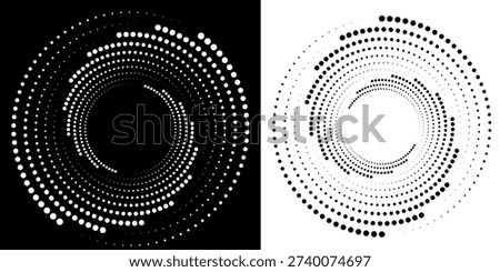 Spiral with lines in circle. 3 segments. Abstract geometric art line background, logo, icon, design element. A black figure on a white background and an equally white figure on the black side.
