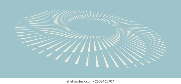 Spiral with lines in circle. Abstract geometric art line background, logo, icon, design element. White illustration with perspective on color background.