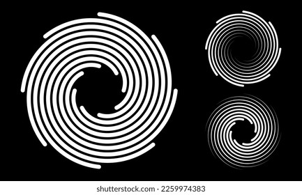 Spiral with lines in circle as endless symbol. Abstract geometric art line background, logo, icon or tattoo. Psychedelic rotating optical illusion.