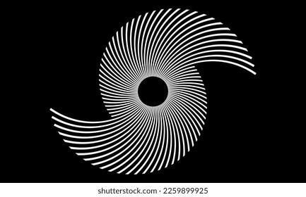 Spiral with lines in circle as fan symbol. Abstract geometric art line background, logo, icon or tattoo.