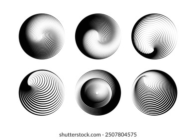 Spiral lines in circular form, abstract geometric shape, technology-inspired vector logo, and striped vortex design element. vortex vector illustration.