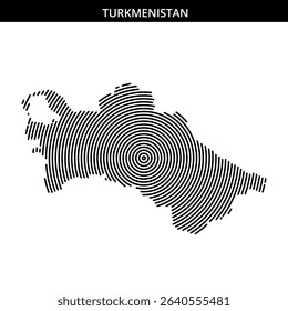 Spiral lines craft a creative map of Turkmenistan.