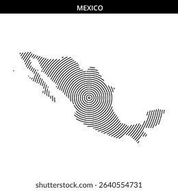 Spiral lines create a map design of Mexico's geographical form.