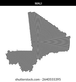 Spiral lines create the shape of Mali's borders in a striking design.