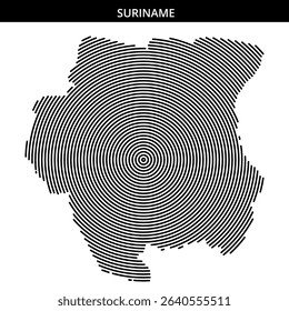 Spiral lines depict the geographical outline of Suriname accurately.